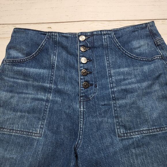 Veronica Beard Crosbie Wide Leg Crop Jeans High Rise Exposed Button Fly 30 - Picture 5 of 13